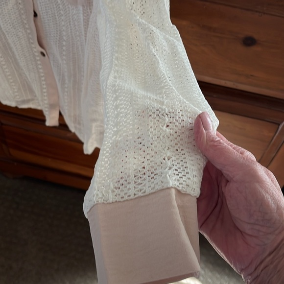 Women’s Tan Fabric Back Of Shirt And Lace Front And Sleeves Size XL (12) NEW - Picture 2 of 8